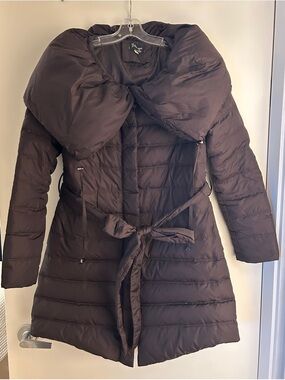 Quilted Belted Puffer Coat - Brown